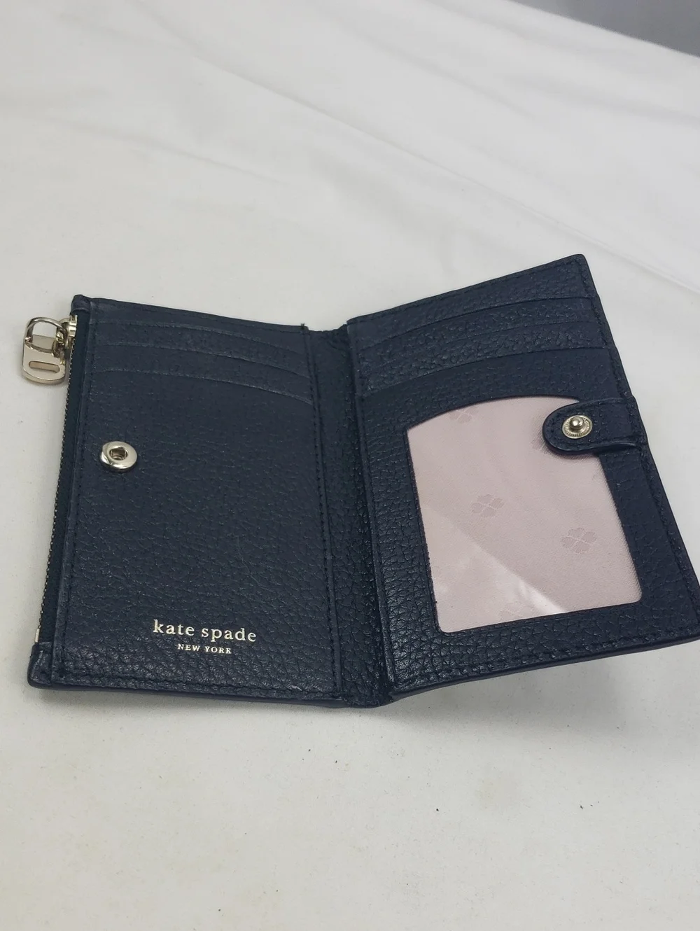 Kate Spade Black Pebbled Leather Zip Card Case Small Wallet